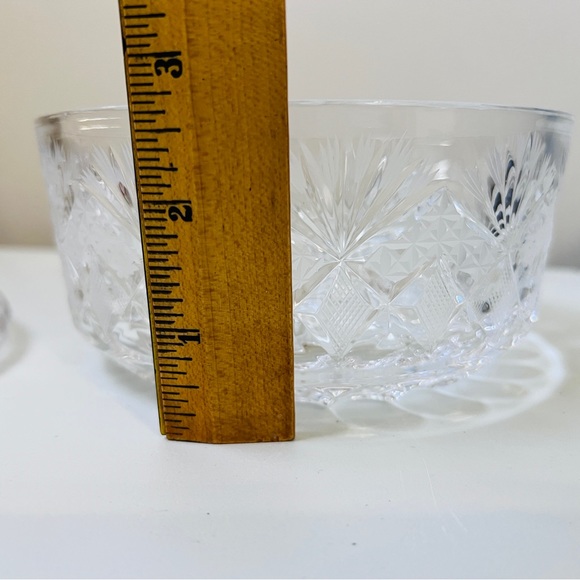 Vintage Lead Cut Crystal Heavy Bon Bon Candy Box Dish 2 Pc Clear with Etching - Picture 14 of 14